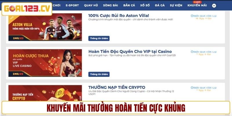 Khuyến mãi thưởng hoàn tiền cực khủng